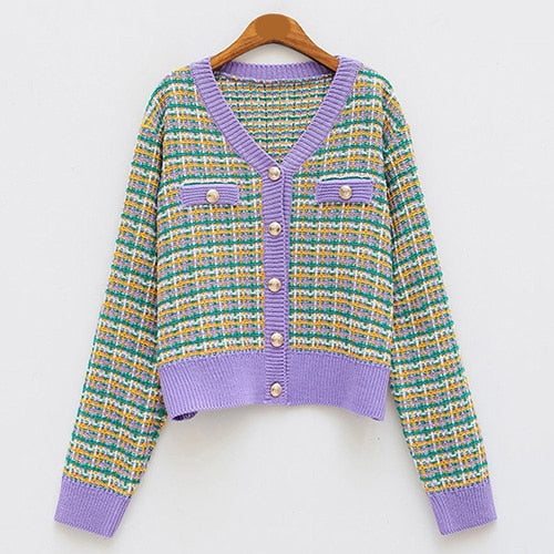 Multi Color Plaid Knitted Winter Clothing Cardigan Sweaters