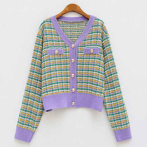 Multi Color Plaid Knitted Winter Clothing Cardigan Sweaters