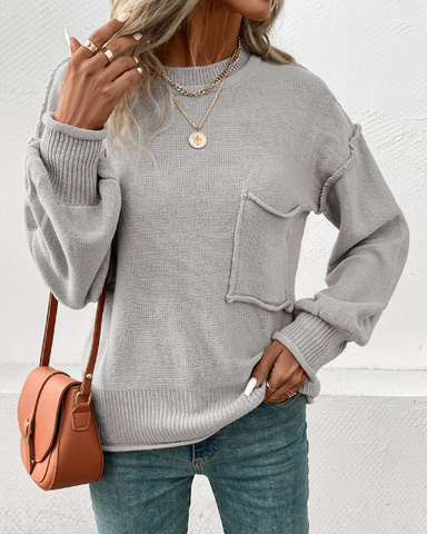Solide Oberteile mit geteilter Naht und Tasche und Rundhalsausschnitt