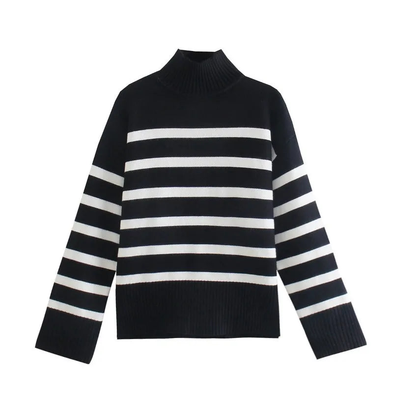 Winter Black And White Stripe Loose Sweater