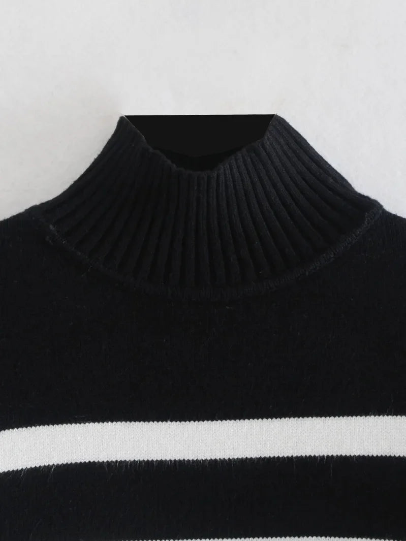 Winter Black And White Stripe Loose Sweater