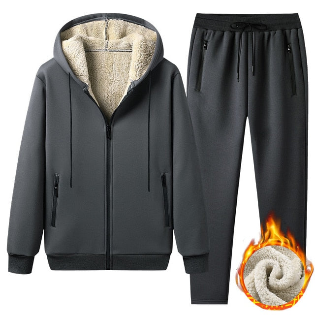 Lamb Cashmere Hoodie+Pant Warmy Tracksuit Sets For Men Women