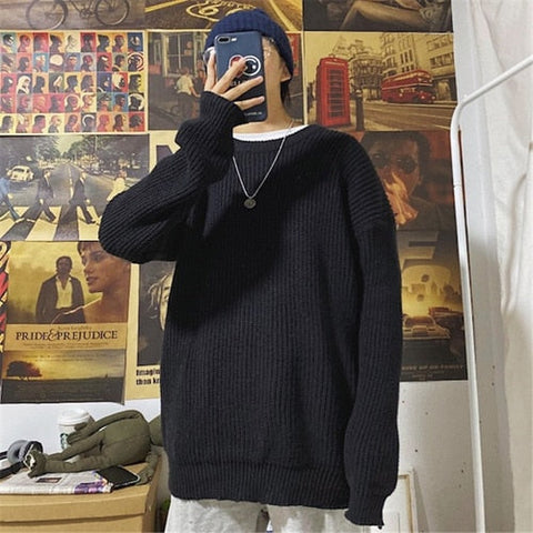 Retro Style Crewneck Men Winter Sweater