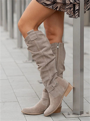 Long Knee High Suede Designer Zipper Winter Boots