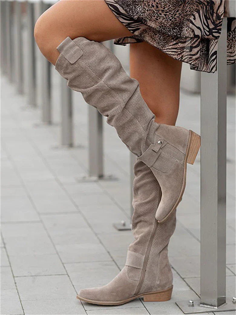 Long Knee High Suede Designer Zipper Winter Boots