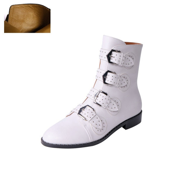 Buckle Strap Leather Thin Ankle Boots