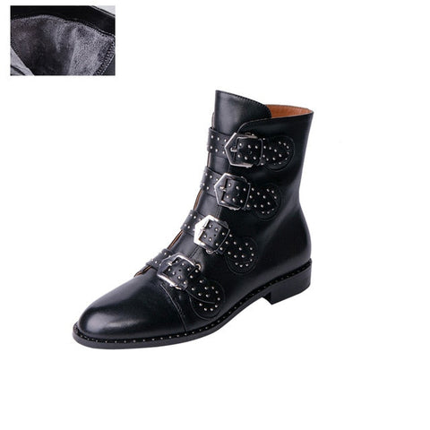 Buckle Strap Leather Thin Ankle Boots