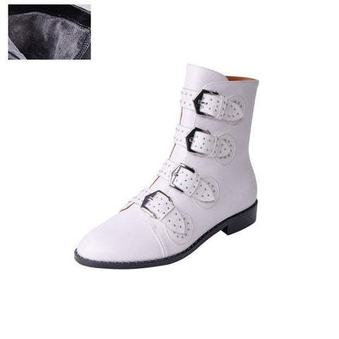 Buckle Strap Leather Thin Ankle Boots