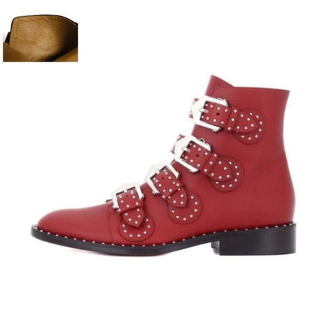 Buckle Strap Leather Thin Ankle Boots