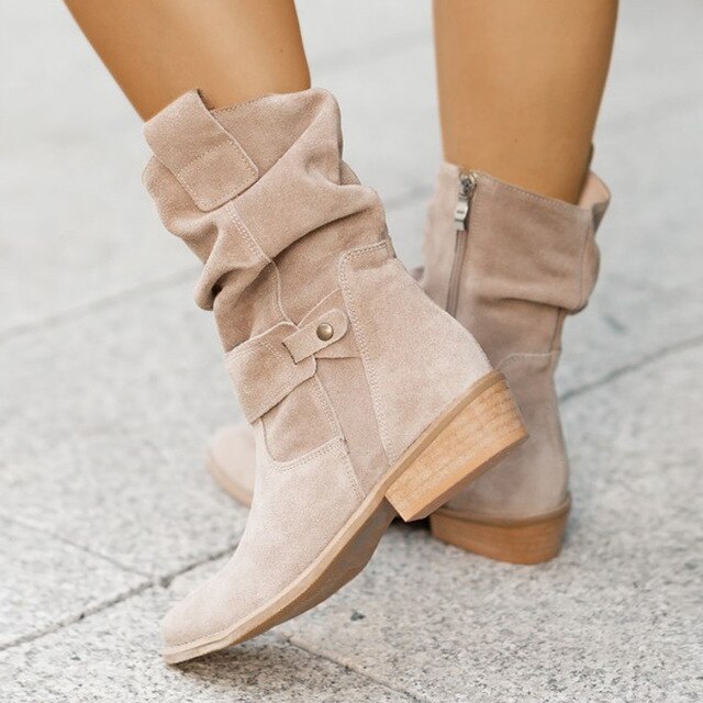 Elegant Faux Suede Low Heel Winter Ankle Boots