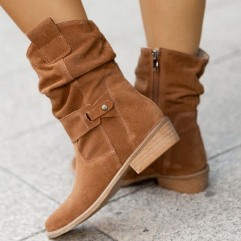 Elegant Faux Suede Low Heel Winter Ankle Boots