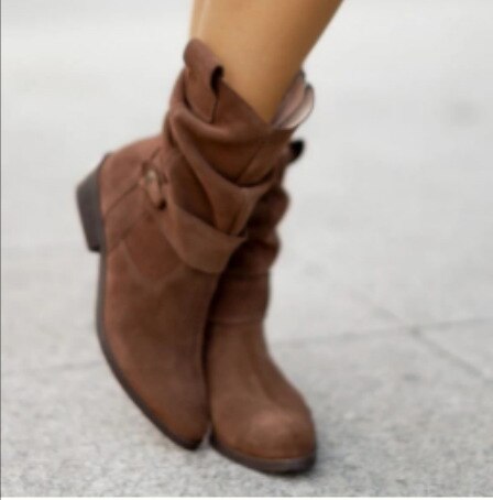 Elegant Faux Suede Low Heel Winter Ankle Boots