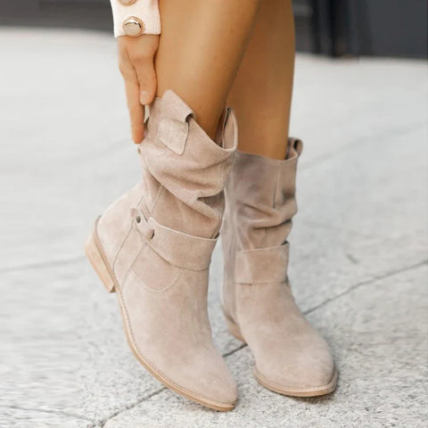 Elegant Faux Suede Low Heel Winter Ankle Boots