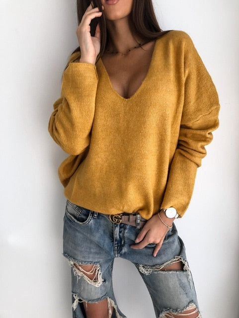 Casual V-Neck Knitted Sweaters