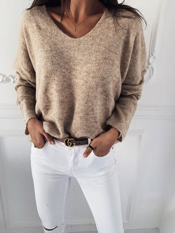 Casual V-Neck Knitted Sweaters