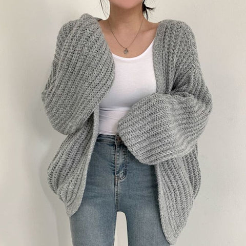 Loose Style Lantern Sleeve Oversized Cardigan Sweaters