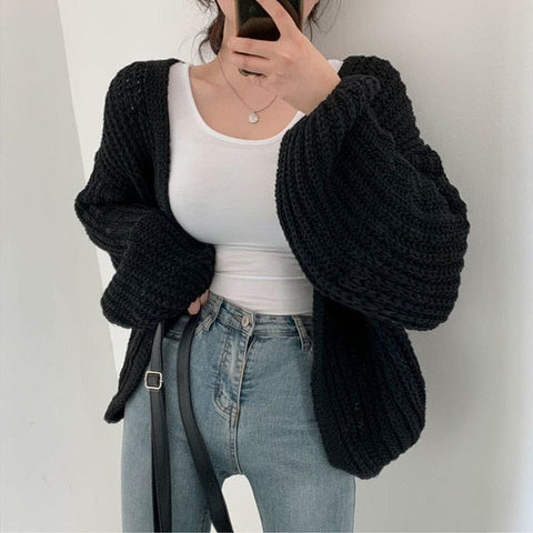 Loose Style Lantern Sleeve Oversized Cardigan Sweaters