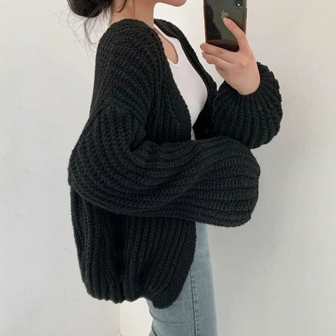 Loose Style Lantern Sleeve Oversized Cardigan Sweaters