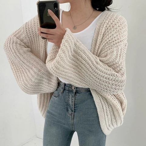 Loose Style Lantern Sleeve Oversized Cardigan Sweaters