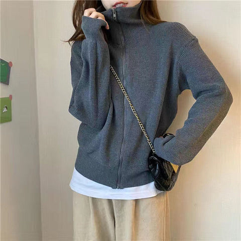 Pretty Warm Simple Zipper Winter Cardigan Sweater