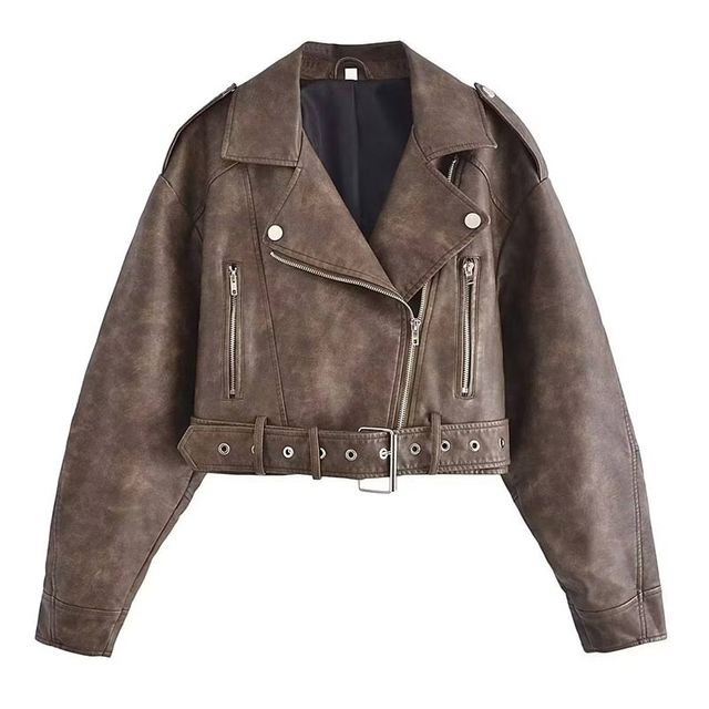 Turn Down Collar Gradient Leather Jackets