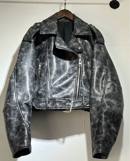 Turn Down Collar Gradient Leather Jackets