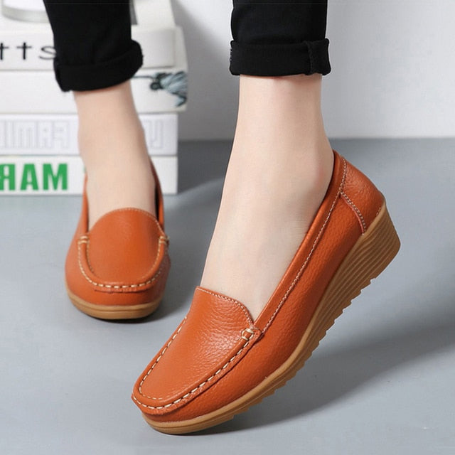 Flat Sole Simple Genuine Leather Casual Shoes