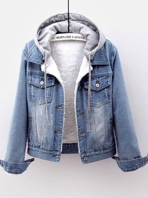 Warm Hooded Soft Inside Outwear Denim Jackets