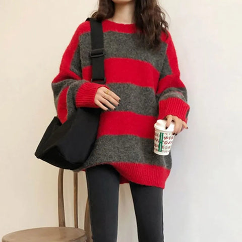 Color Block Striped Loose Fit Winter Sweater