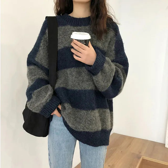 Color Block Striped Loose Fit Winter Sweater