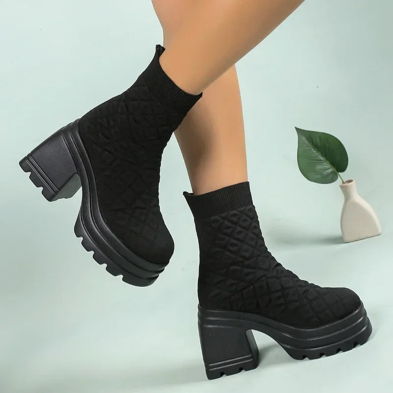 Autumn Winter Style Knitted Stretch Sock Boots