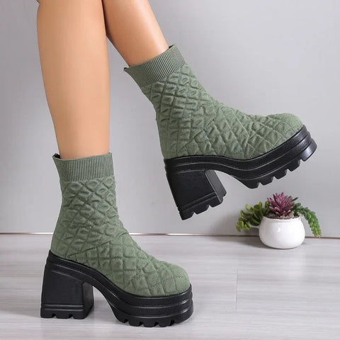 Autumn Winter Style Knitted Stretch Sock Boots