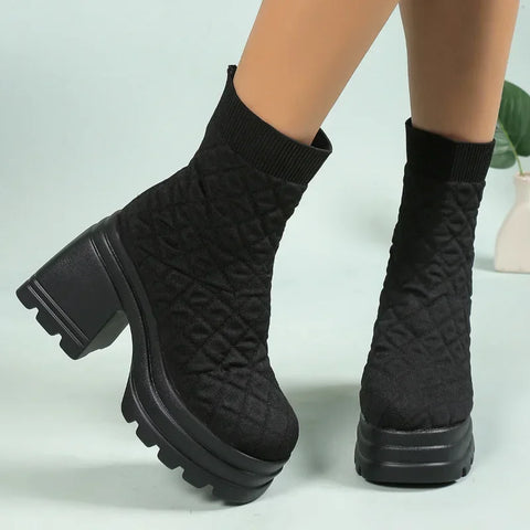 Autumn Winter Style Knitted Stretch Sock Boots