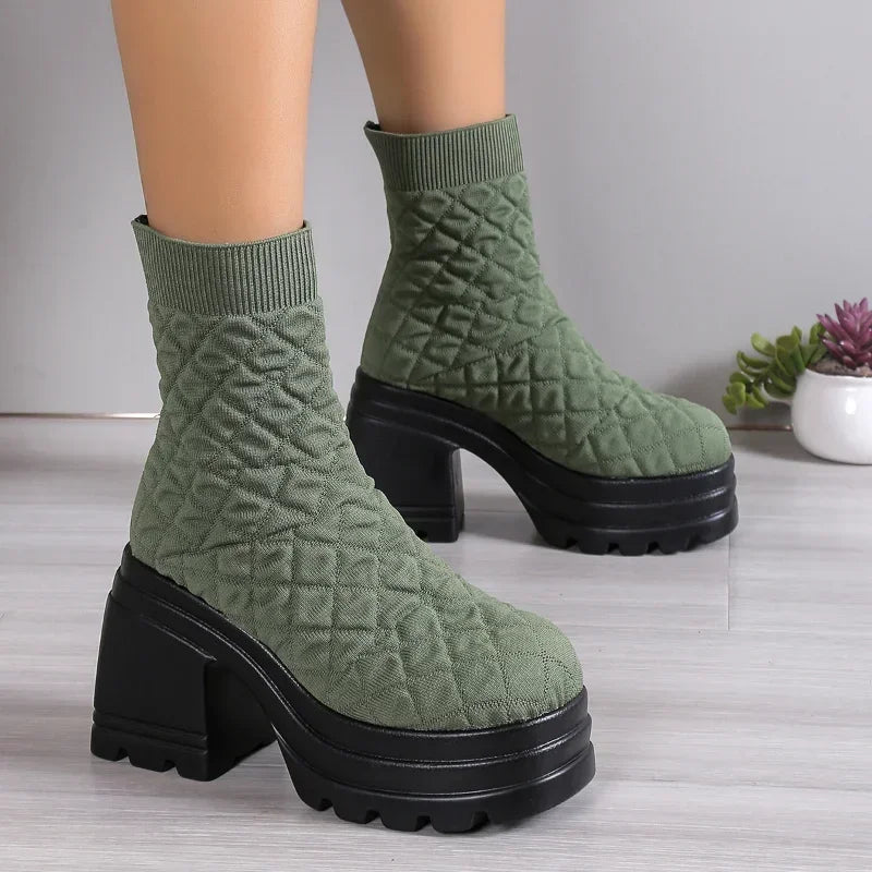 Autumn Winter Style Knitted Stretch Sock Boots