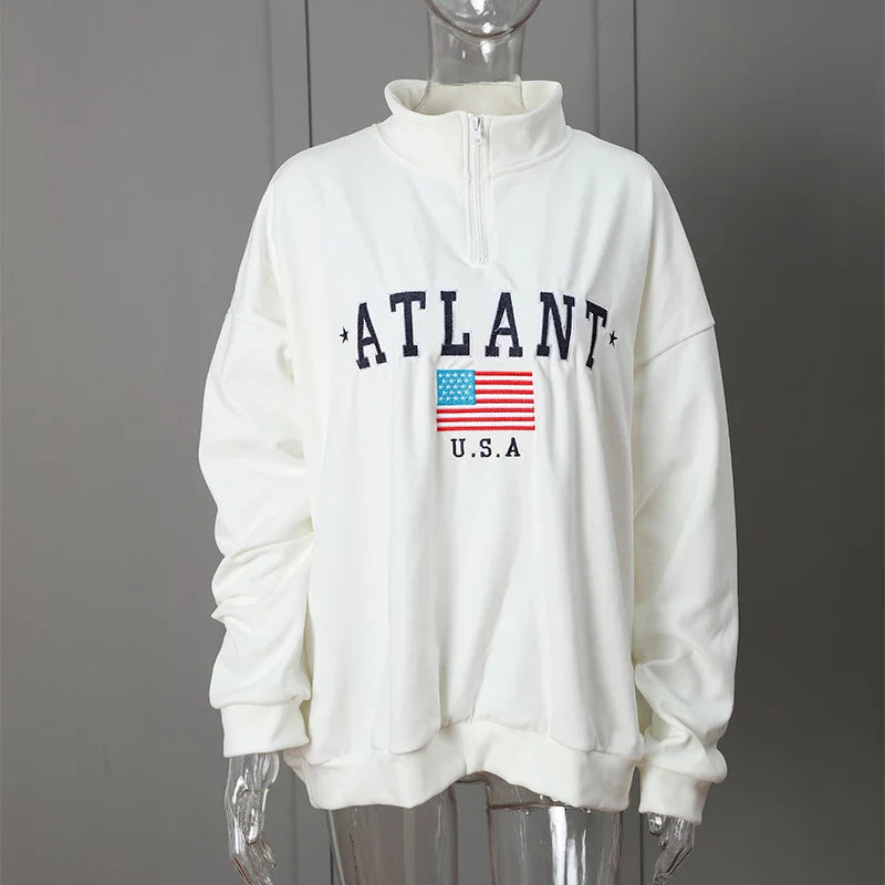 Zip Up Closure Atlanta Manhattan USA Printed Hoodies