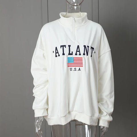 Zip Up Closure Atlanta Manhattan USA Printed Hoodies