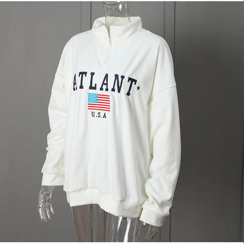 Zip Up Closure Atlanta Manhattan USA Printed Hoodies