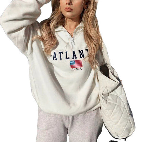 Zip Up Closure Atlanta Manhattan USA Printed Hoodies