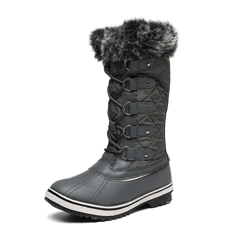 Winter High Lace-Up Snow Boots: Warm, Fur-Lined Mid-Calf Shoes