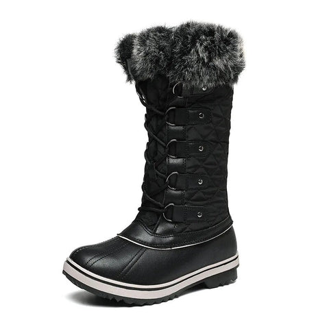 Winter High Lace-Up Snow Boots: Warm, Fur-Lined Mid-Calf Shoes