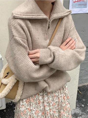 Oversize Zipper Knitted Loose Sweater