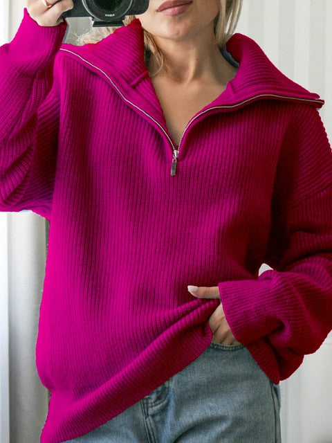 Oversize Zipper Knitted Loose Sweater