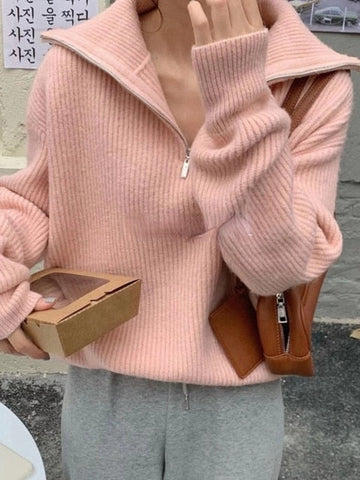 Oversize Zipper Knitted Loose Sweater
