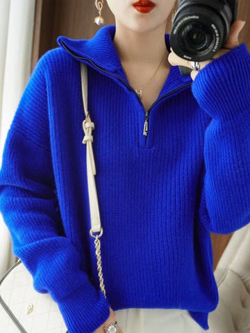 Oversize Zipper Knitted Loose Sweater