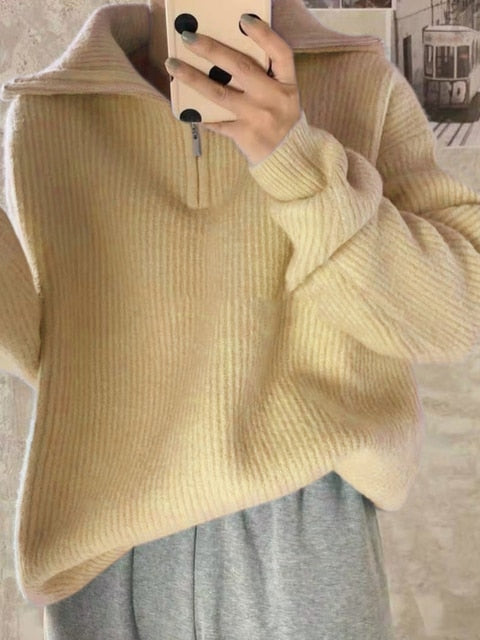 Oversize Zipper Knitted Loose Sweater