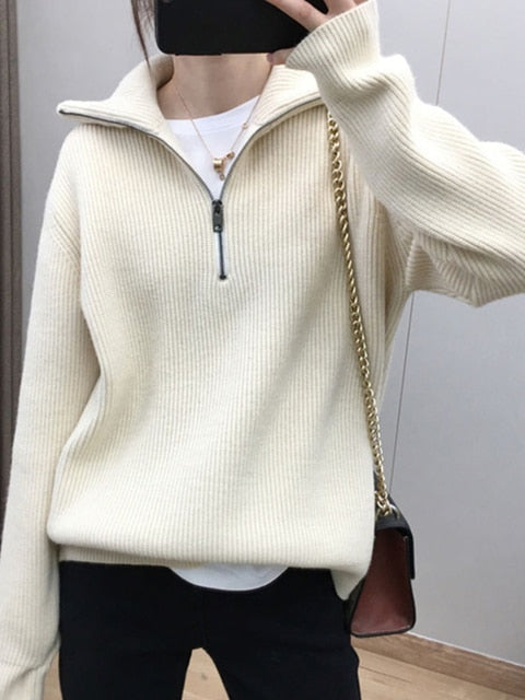 Oversize Zipper Knitted Loose Sweater