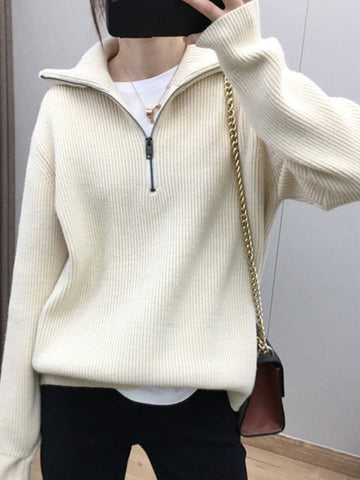 Oversize Zipper Knitted Loose Sweater