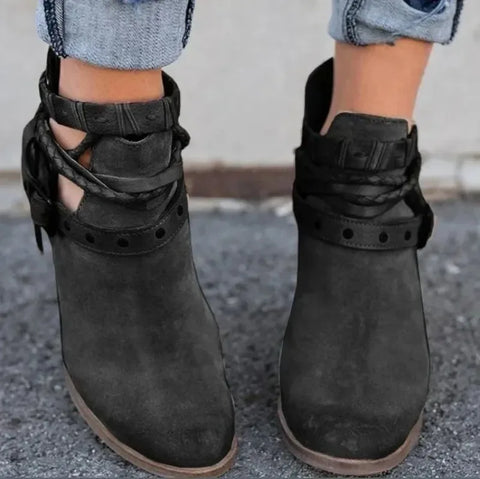 Metal Belt Buckle Thick Heel Winter Ankle Boots