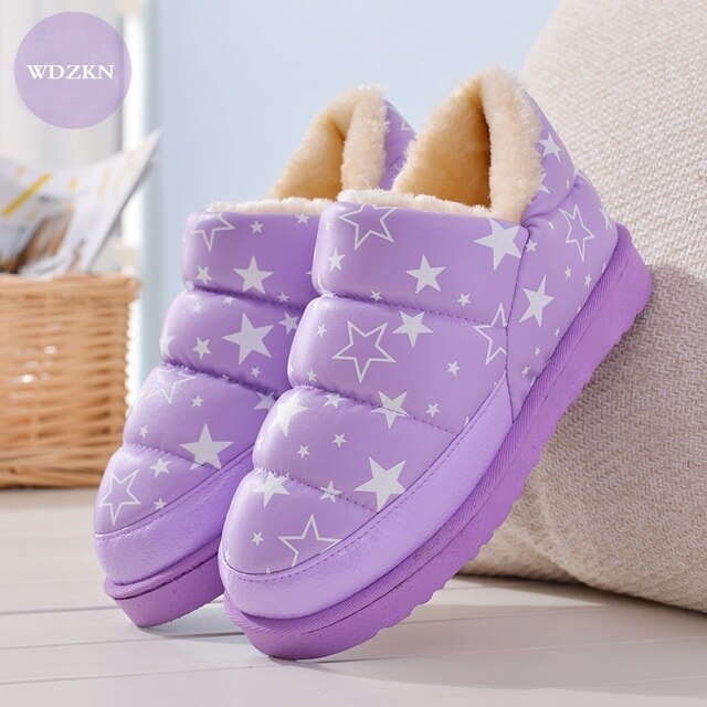 Stars Printed Flat Sole Plush Winter Snow Boots