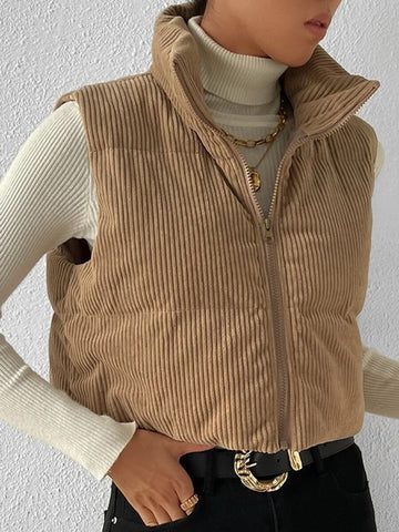 Corduroy Puffer Vest: Stylish Sleeveless Jacket for Fall/Winter